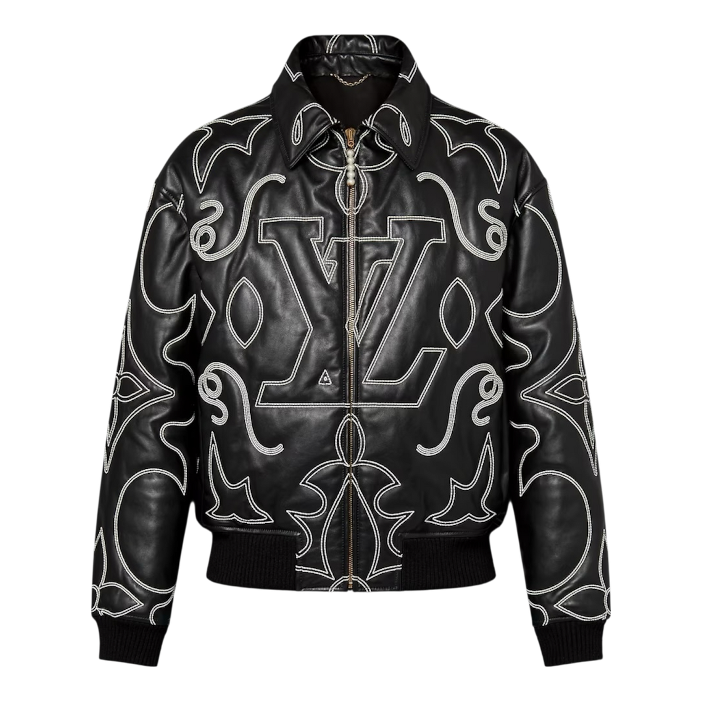 Louis Vuitton Jaqueta Bomber de Couro Bordado ‘Black’