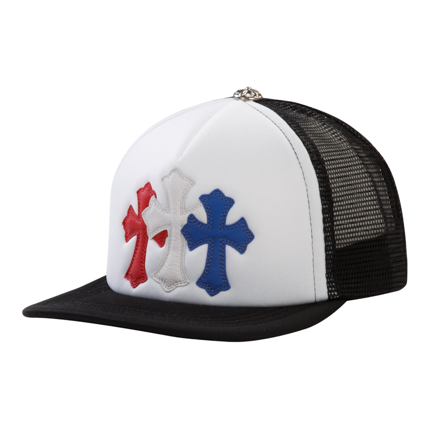 Chrome Hearts Triple Cross Trucker Hat ‘White Black’ “Red white blue”