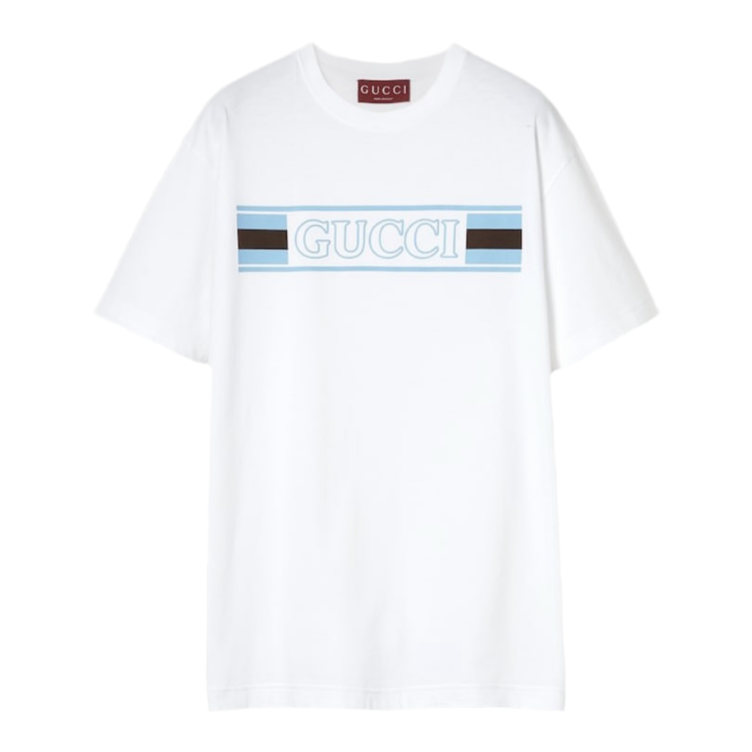 Gucci Cotton Jersey T-Shirt With Print ‘White Blue’