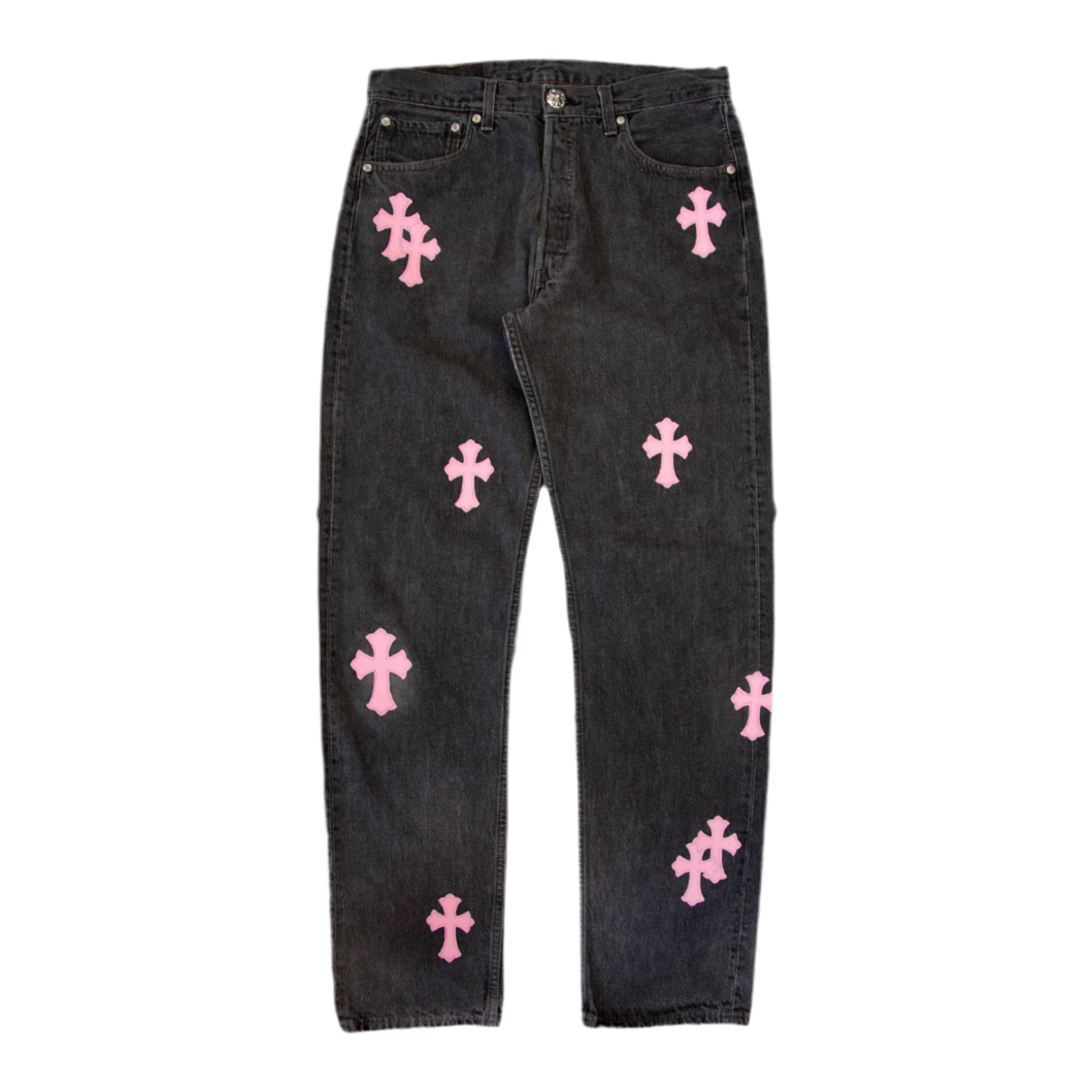 Chrome Hearts Cross Patch Carpenter Pants ‘Black/Pink’