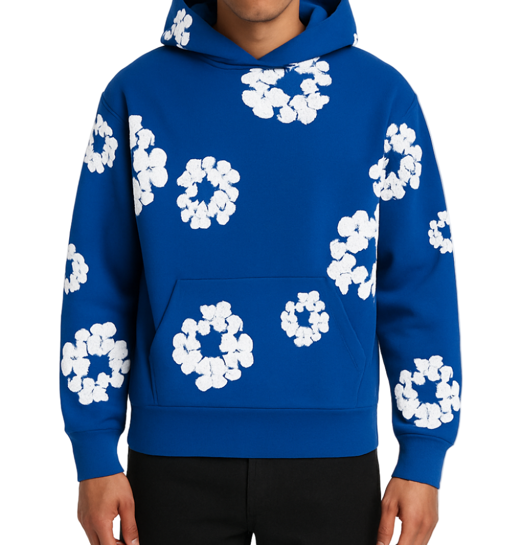 Denim Tears wreath-print cotton hoodie ‘Blue/White’