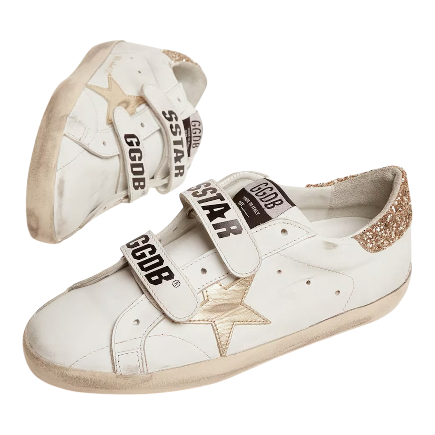 Golden Goose Old School with gold star in laminated leather ‘Dirty white’