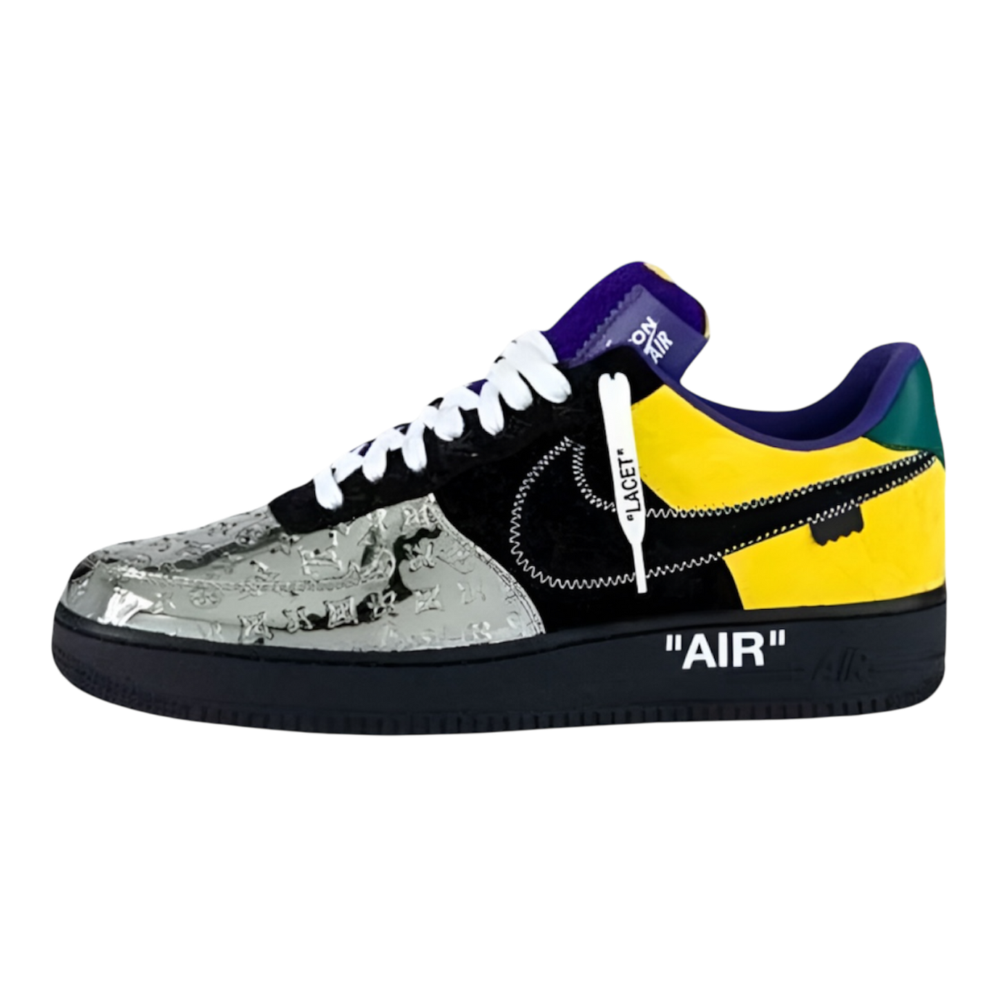 Louis Vuitton Nike Air Force 1 Low Black/Metallic Silver/yellow/green’ By Virgil Abloh
