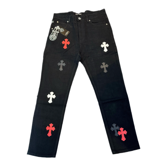 Chrome Hearts straight jeans Red, White, Black Cross Patch Carpenter Pants