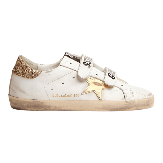 Golden Goose Old School with gold star in laminated leather ‘Dirty white’