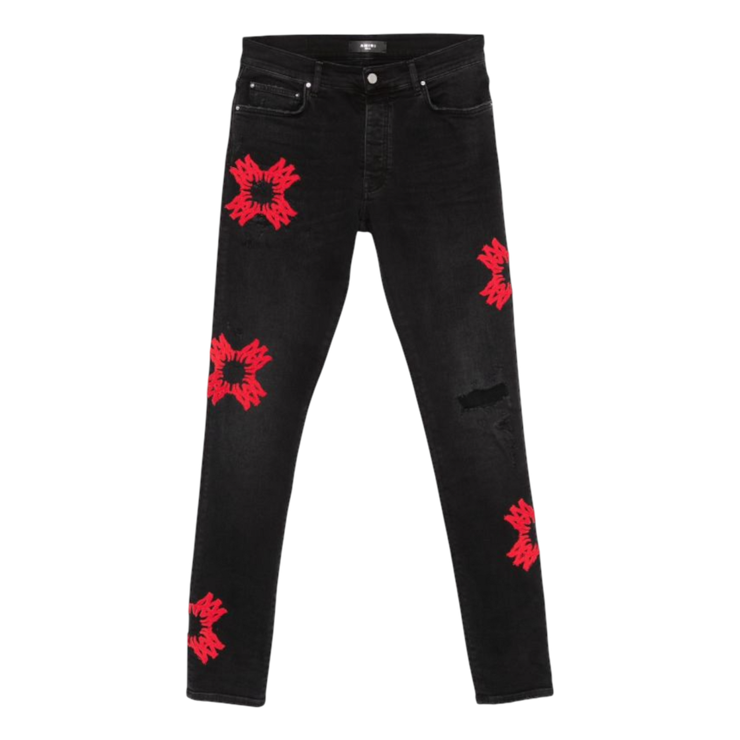 AMIRI MA Quad-appliqué skinny jeans ‘Black|Red’