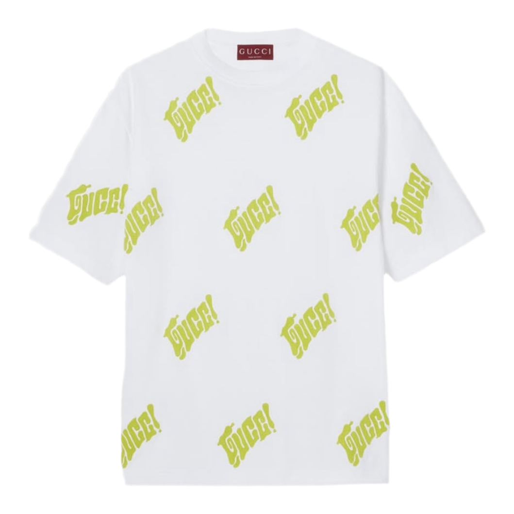 Gucci Logo Cotton Jersey T-shirt 'White Yellow'