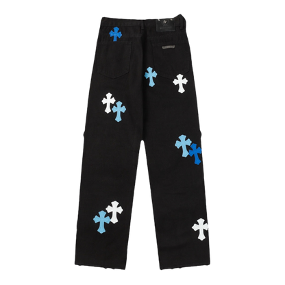 Chrome Hearts Cross Patch Carpenter straight leg Pants "Black/White/Blue"