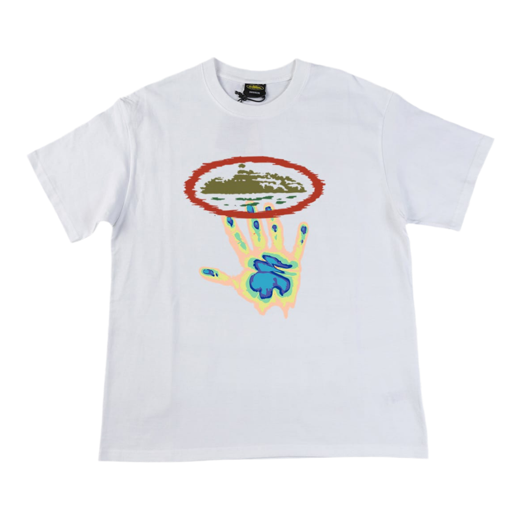 Corteiz Alcatraz One Hand print Tee ‘White|Yellow|Red’