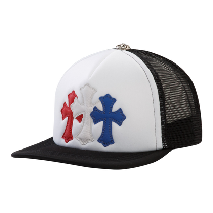 Chrome Hearts Triple Cross Trucker Hat ‘White Black’ “Red white blue”