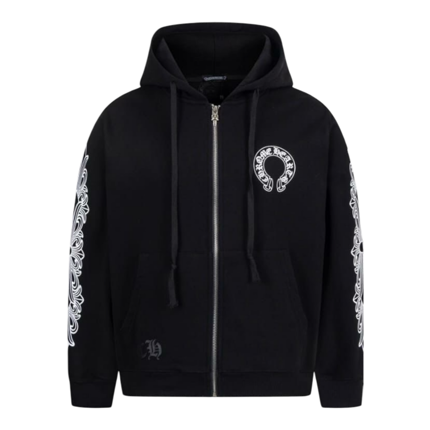 Chrome Hearts Horseshoe Floral
Cross Sleeve Zip Up Hoodie ‘Black/White’