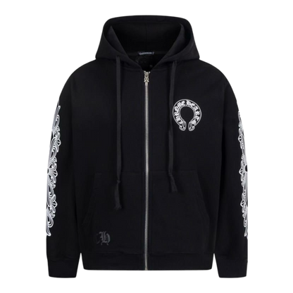 Chrome Hearts Horseshoe Floral
Cross Sleeve Zip Up Hoodie ‘Black/White’