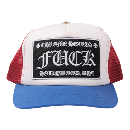 Chrome Hearts FUCK Hollywood Trucker Hat ‘White Red Blue’