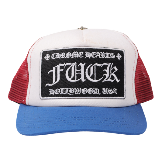 Chrome Hearts FUCK Hollywood Trucker Hat ‘White Red Blue’
