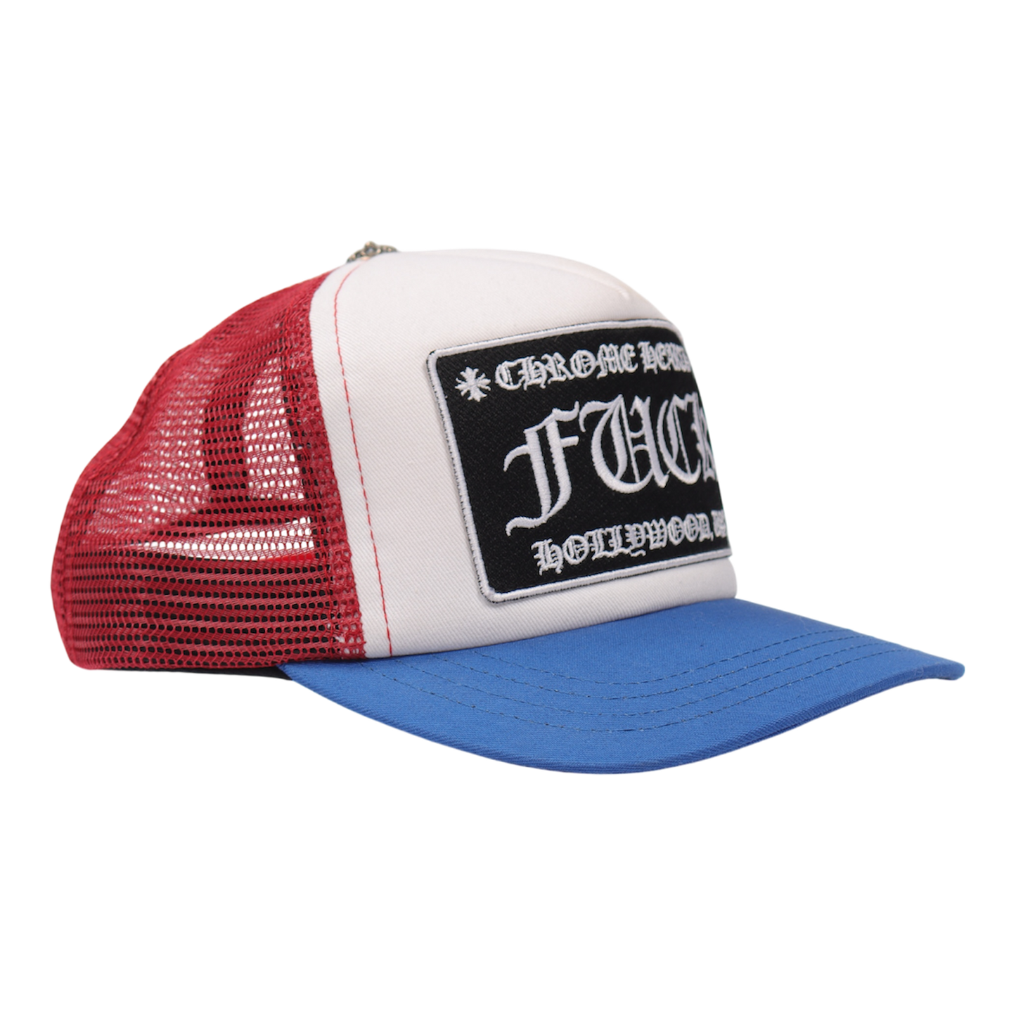 Chrome Hearts FUCK Hollywood Trucker Hat ‘White Red Blue’