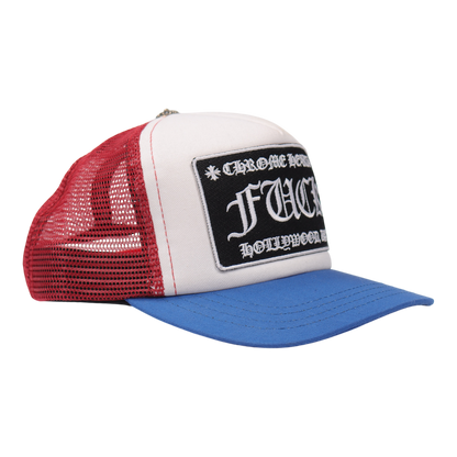 Chrome Hearts FUCK Hollywood Trucker Hat ‘White Red Blue’
