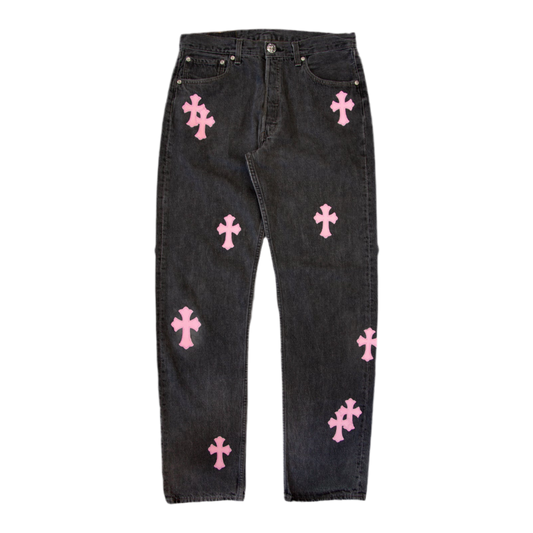 Chrome Hearts Cross Patch Carpenter Pants ‘Black/Pink’