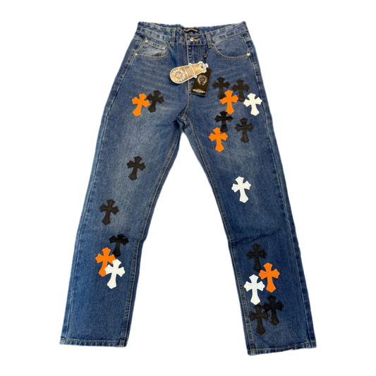 Chrome Hearts 501 Levi’s Custom Orange White & Black straight leg Jean