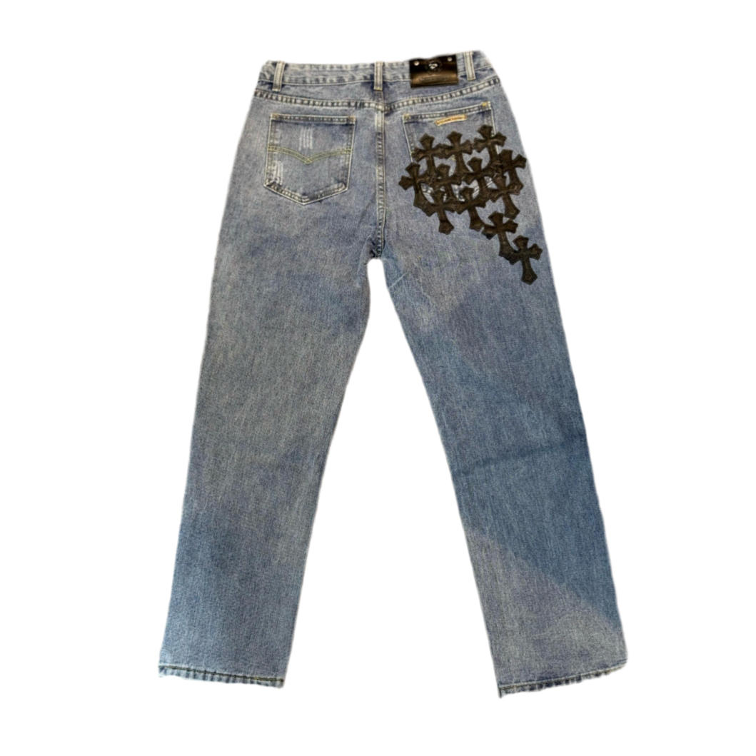 Chrome Hearts Levi's 501 Alligator Cross Patch Denim straight Jeans ‘Light wash’