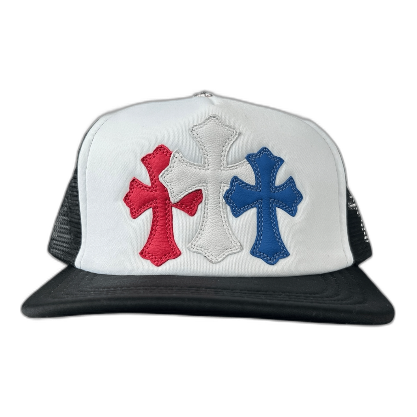 Chrome Hearts Triple Cross Trucker Hat ‘White Black’ “Red white blue”