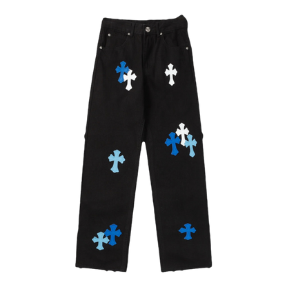 Chrome Hearts Cross Patch Carpenter straight leg Pants "Black/White/Blue"